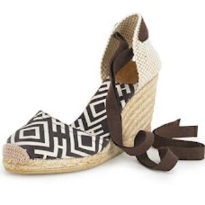 TORY BURCH Espadrille Wedges Coconut Clubhouse | Brown Tan Ankle Tie Sandal 10.5